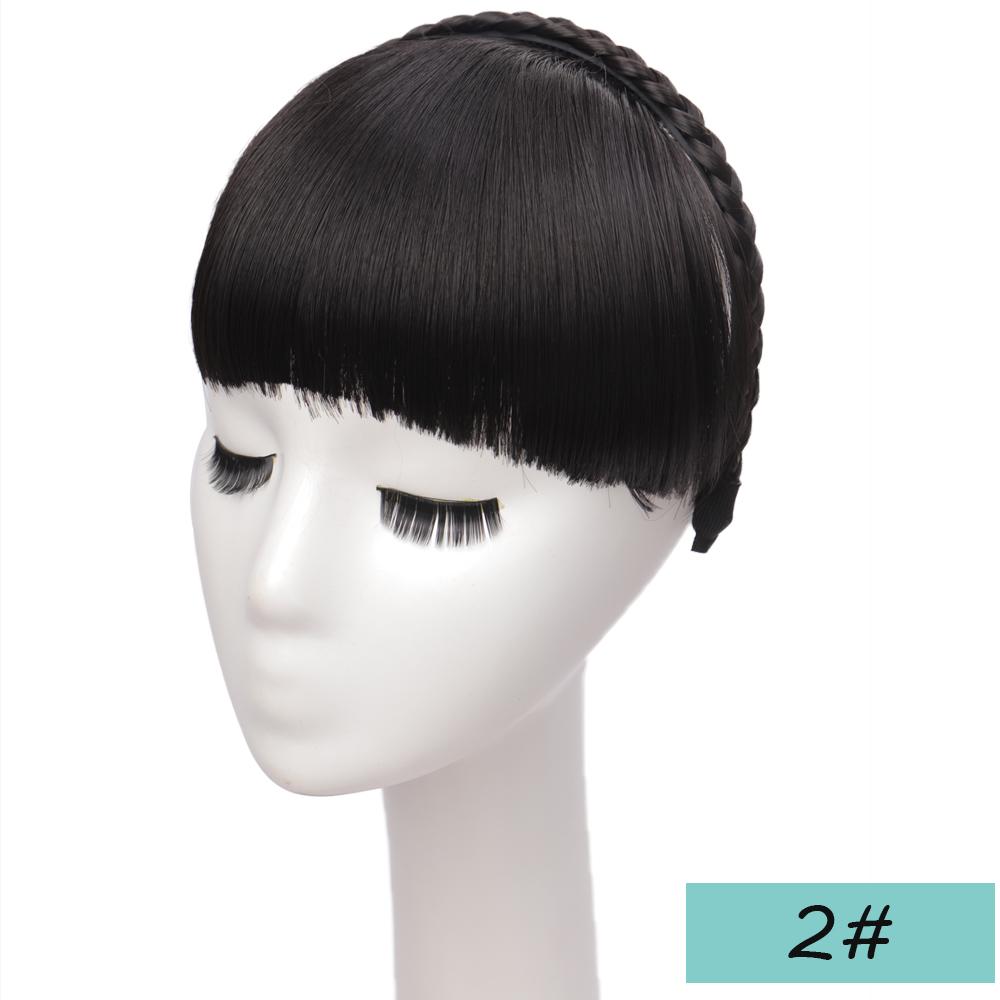 Synthetic Heat Resistant Hair Neat Fringe With Braids Headband Blunt Bangs Hair Extensions for Women Hairpieces