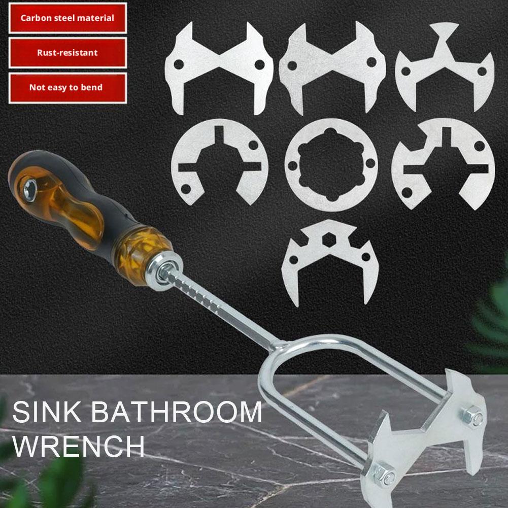 Spülbecken-Abflussrohrschlüssel Multifunktionales Sanitärwerkzeug Mit Wechselköpfen Wasserhahn-Installateur & Enge Platzverhältnisse Schlüssel Für Zuhause U A4V8