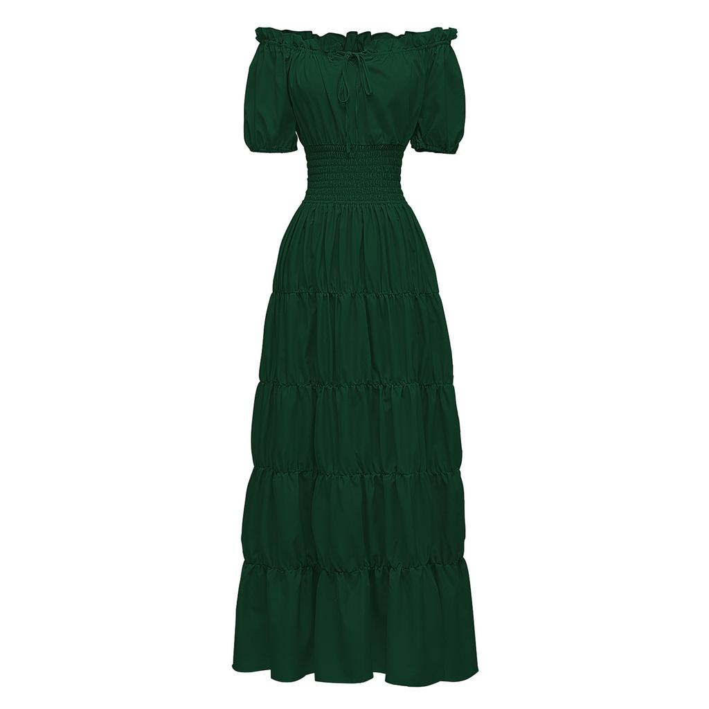 Dress For Women Stage Costume Halloween COS  Retro Solid Color Waistband Dress Party Evening Night Long Dress