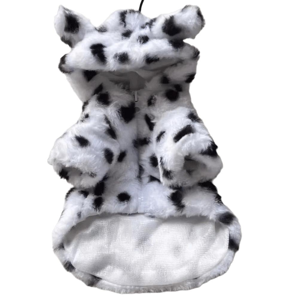 Warm Lining Dog Fur Coat Leopard Print Cat Clothes Comfortable Dog Sweatshirt Medium Dog Breeds