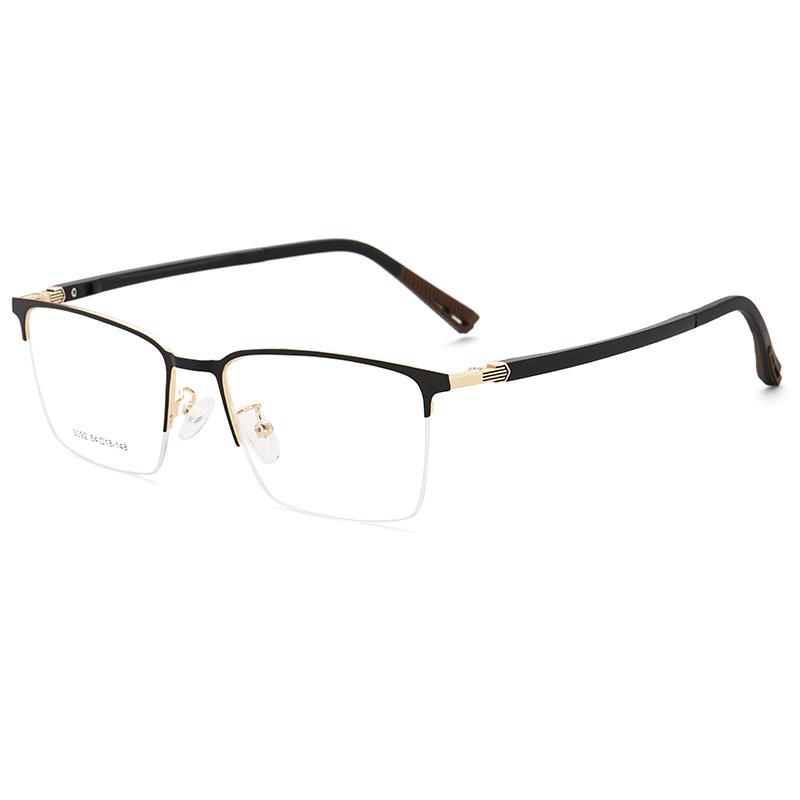 Men s Retro Semi-Rimless Glasses Frame - Artistic Alloy  Plastic Design