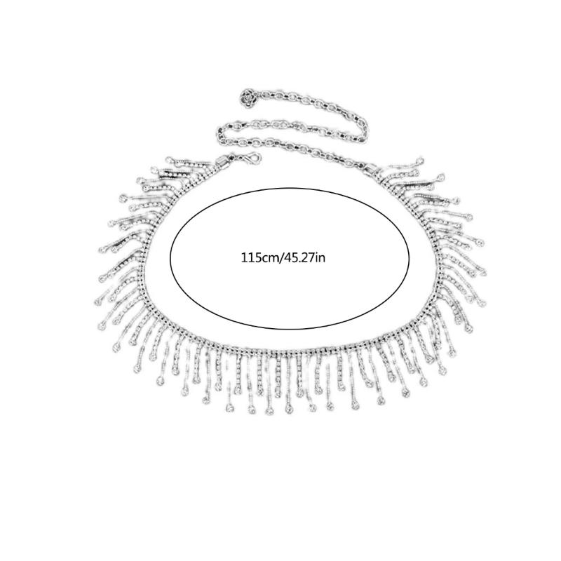 Lightweight Metal Waist Chain for Women Lady Dress Belt with Rhinestone Fringe Female Disco Party Dress Waist Rope