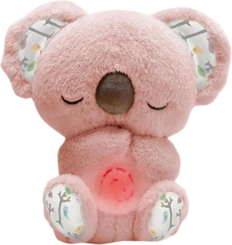 Atmender Koala Plüsch Baby Schlafhilfe mit Weichem Nachtlicht Rhythmische Vibration Sanfte Musikgeräusche Schlafenszeit Plüschpuppe Komfortspielzeug