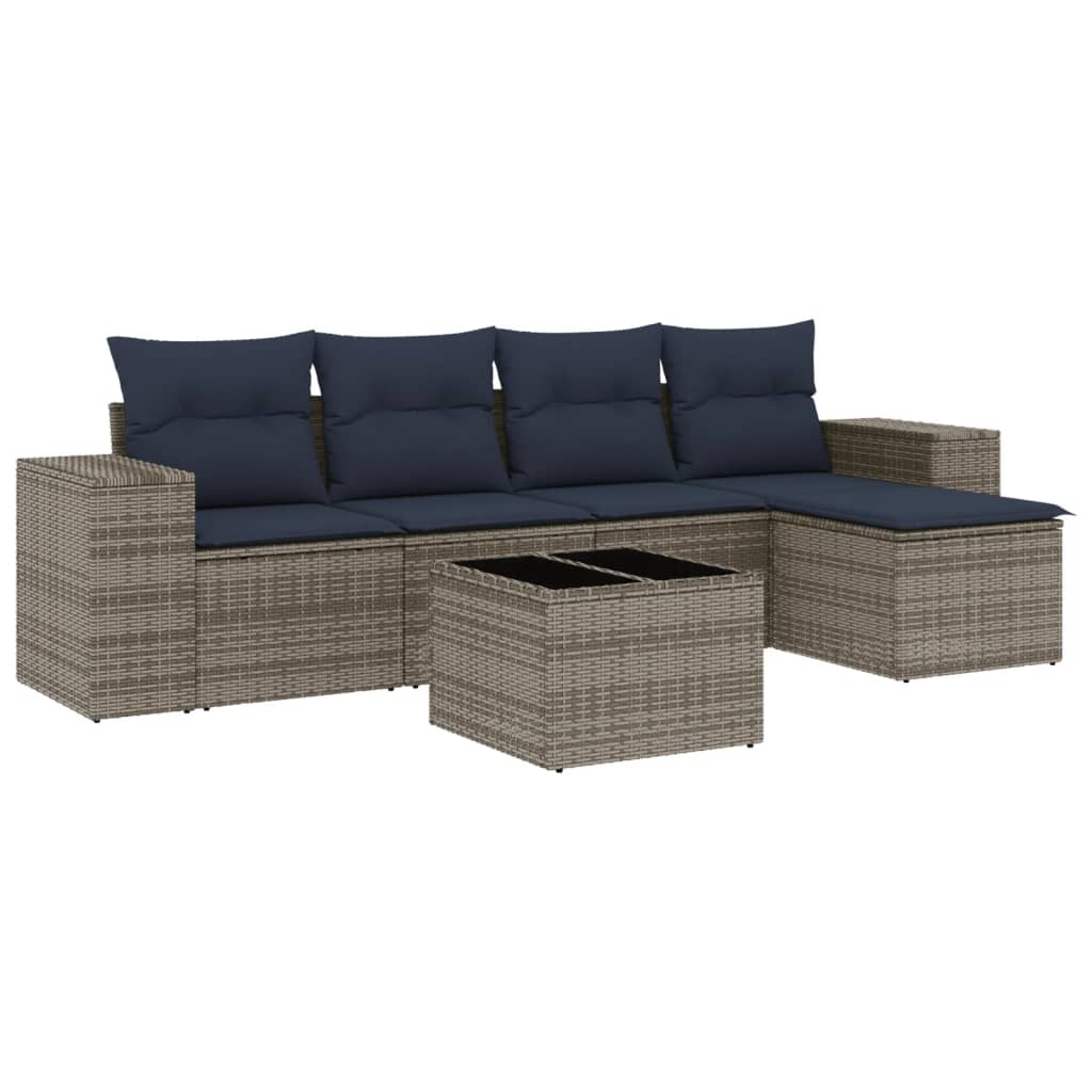 6 Piece Garden Sofa Set with Cushions Gray Poly Rattan
