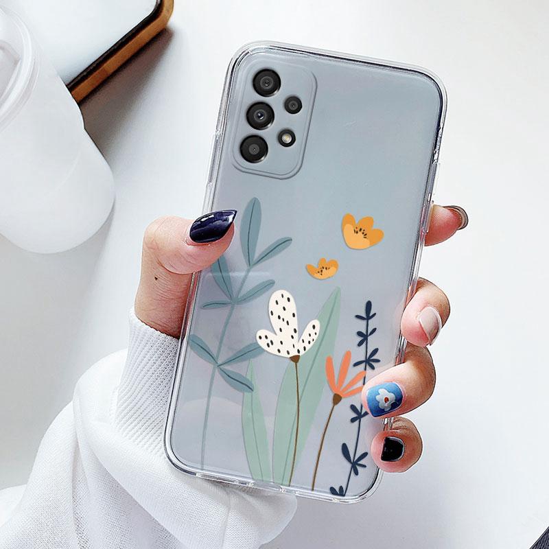 Phone Case For Samsung A53 5G A33 Floral Silicon Cover For Samsung Galaxy A73 Fundas Coque Transparent Soft Capas Flower TPU
