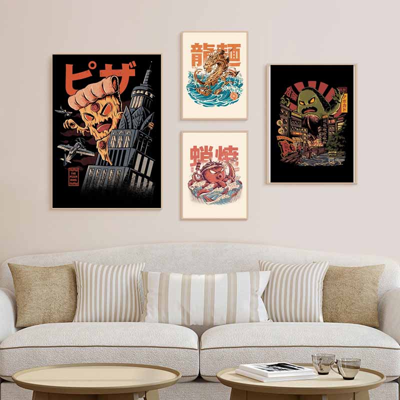 Japanese Food Guide Retro Posters Funny Noodles Poster Mural Wall Art Prints White Paper Art Painting Room Decoration Pictures Home Decor