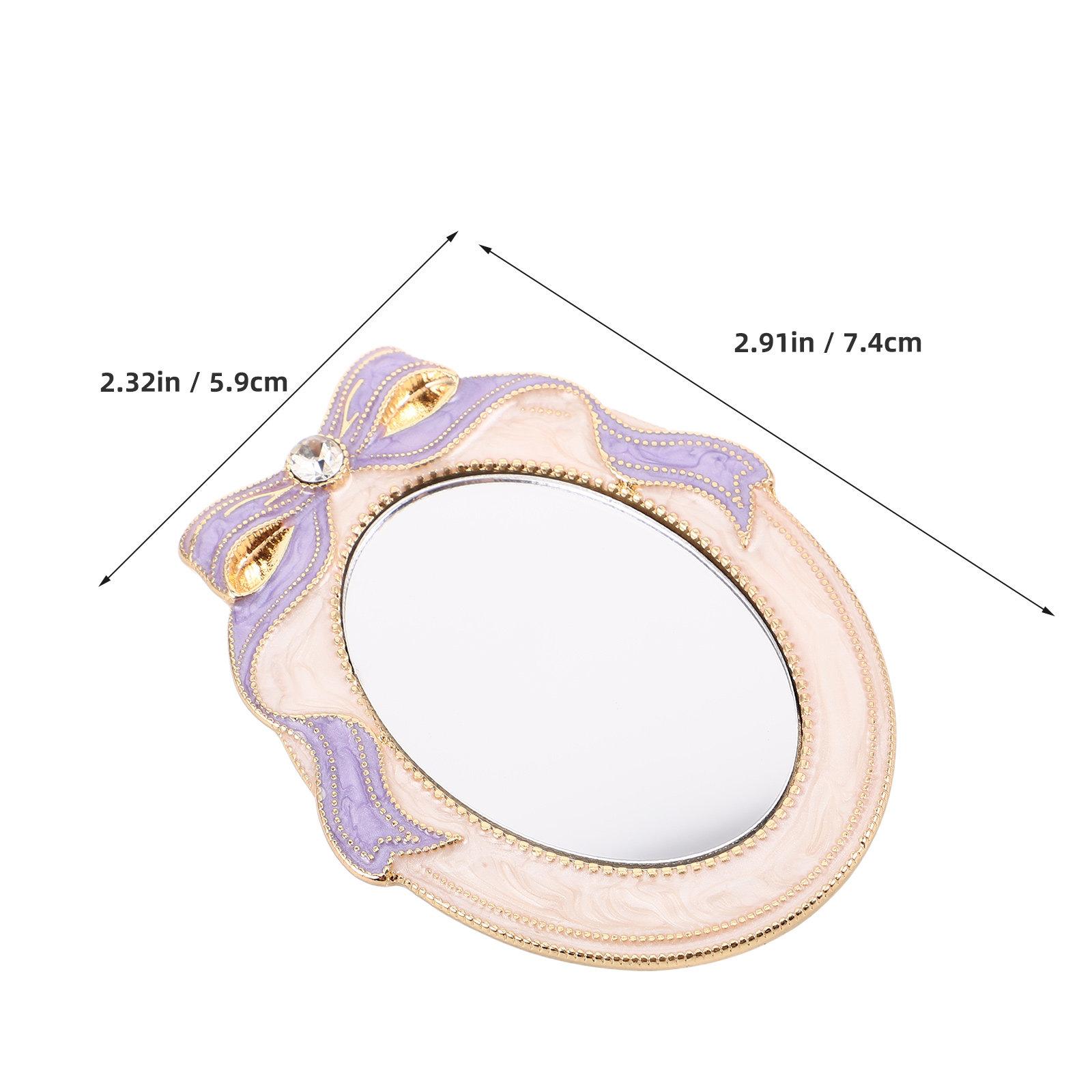 

Mini Compact Makeup Mirror Vintage Pocket with Rhinestone Bowknot Portable Travel Size for Girls Women Daily Use Purse Vanity лавандовый
