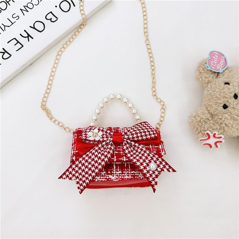 Butterfly Knot Stylish Girls Handbag Pearl Shoulder Bag For Children With Design Cute