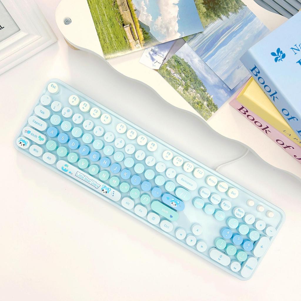 Mofii Sweet - Designed 104 - Key Wired Membrane Keyboard with Retro - Style Round Keycaps, Compatible with Laptop