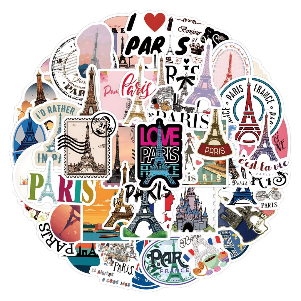 55-Sheet Romantic Paris Graffiti Waterproof Stickers for DIY Notebooks and Journals