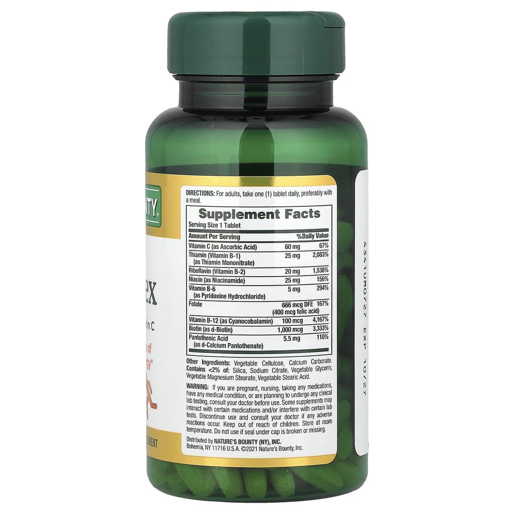 Nature's Bounty Super B-Complex with Folic Acid and Vitamin C, Coated Tablets, 150 Tablets