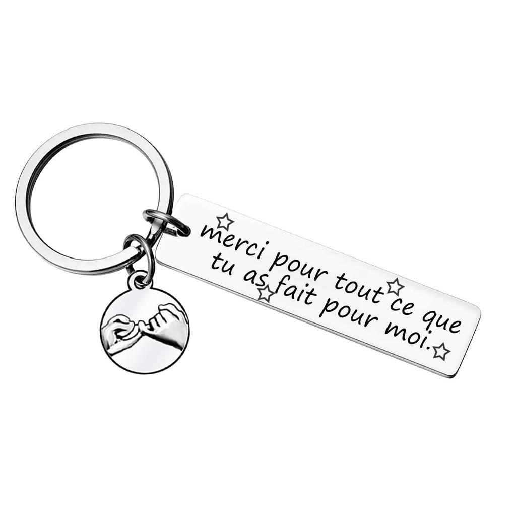 German Russian Spanish Stainless Steel Keychain Commemorative Blessing Stainless Steel Keychain for Mothers Day and Fathers Day Backpack Bag Pendant