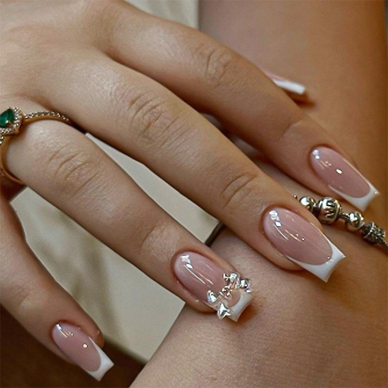 

Elegant French Bow Butterfly Wearable Nude Nail Set - 24 Handmade Pieces
