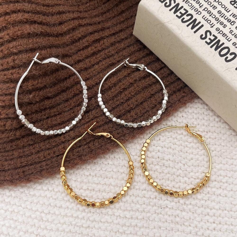 New Big Hoop Earrings Gold Color Metal Geometry Square Circles Beading Loop Earring Rock Style Brincos