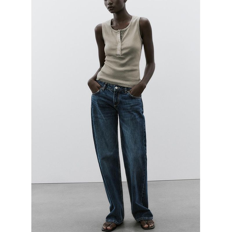 Spring and Summer New Women's Clothing Cotton Blended Multi-Color Washed Rib Vest round Neck Sleeveless Tops 3253338