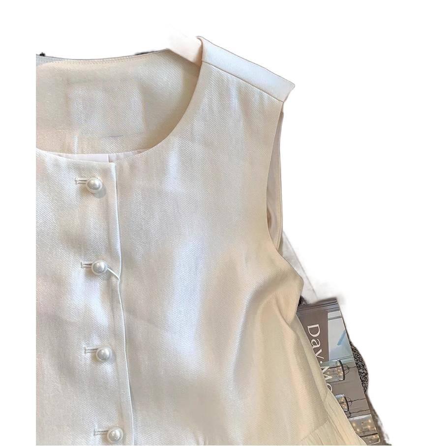 Women's 2026 Summer Ruffled Pearl Satin Sleeveless Top - French Chic, Age-Reducing Style