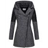 Wollmantel für Damen im europäischen und amerikanischen Stil mit Kapuze und schrägem Reißverschluss – dicker, warmer, mittellanger Windbreaker