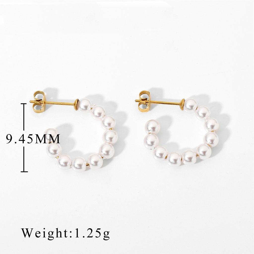 Yori Fashion Imitation Pearls Stainless Steel Hoop Earrings for Women Temperament Charm Metal Trendy Waterproof Jewelry