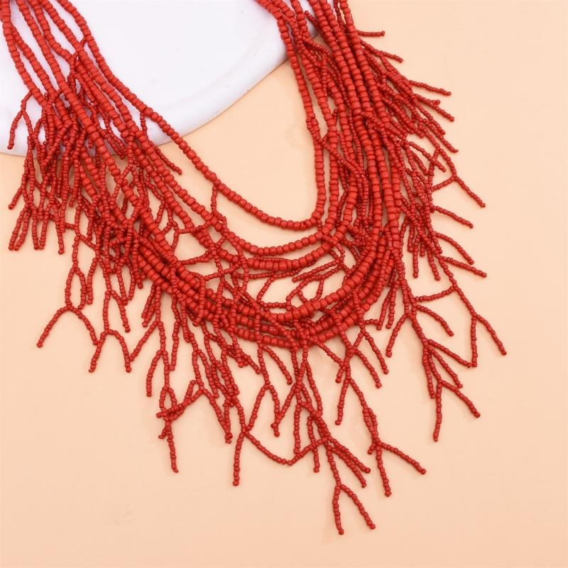 Handmade Multilayer Rice Beads Necklace Choker Necklace Jewelry For Women Skin Friendly Bohemian Dress Neck Wear