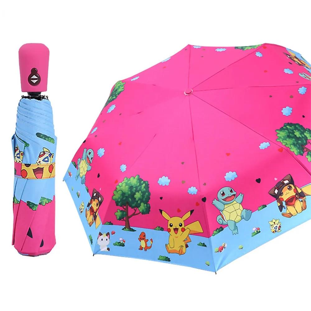 Kids Folding Umbrella Automatic Open Cartoon UV Protection Umbrella Compact Windproof for Girls Boys Women Travel