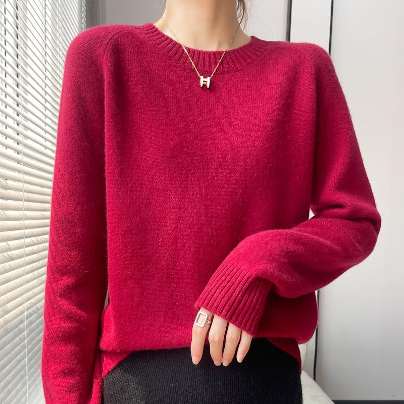 Women's 2024 Autumn/Winter Cashmere Pullover: Round Neck, Raglan Sleeve, Loose Fit, Long Sleeve Sweater.