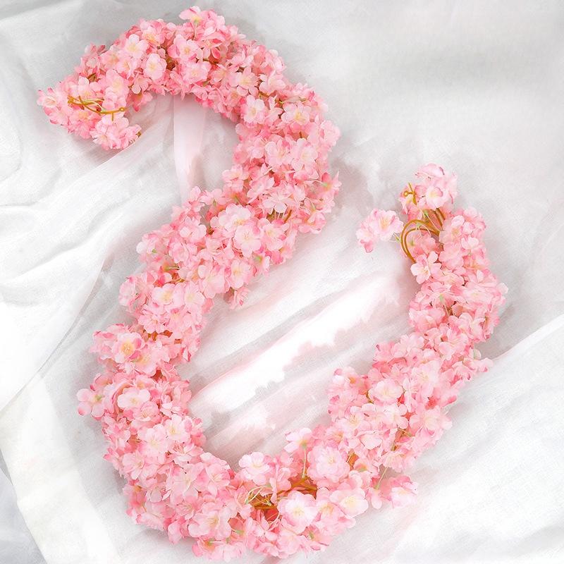 2Pcs Wedding Party Backdrop Diy Home Garden Decor 180Cm Artificial Cherry Blossom Garland Fake Flower Vine Wall Decoration