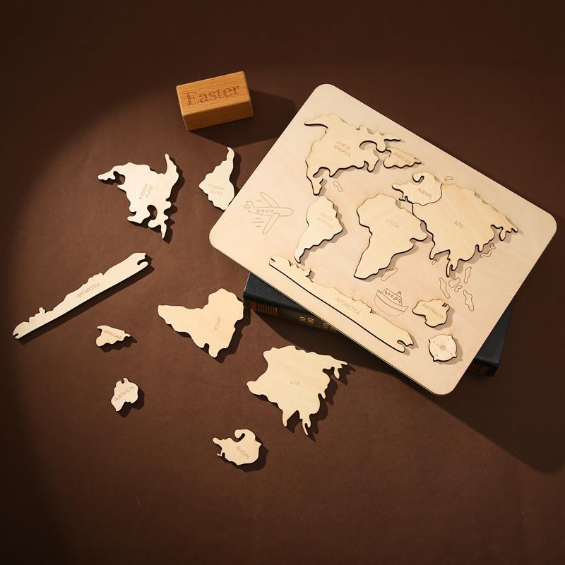 Kid Montessori Wooden Toy World Seven Continents Puzzle for Baby Early Education Geography Cognition Toys Children's Gifts