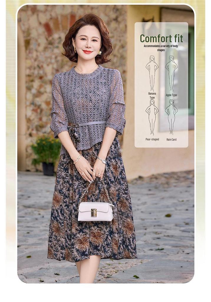 2026 Elegant Floral Two-Piece Spring Dress for Middle-Aged Women - Age-Defying Style