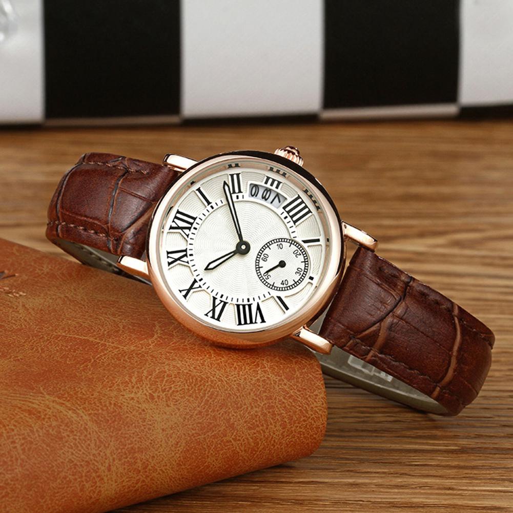 Sanda Lady Analog Round Quartz Leather Strap Date Watch Classical Wristwatch