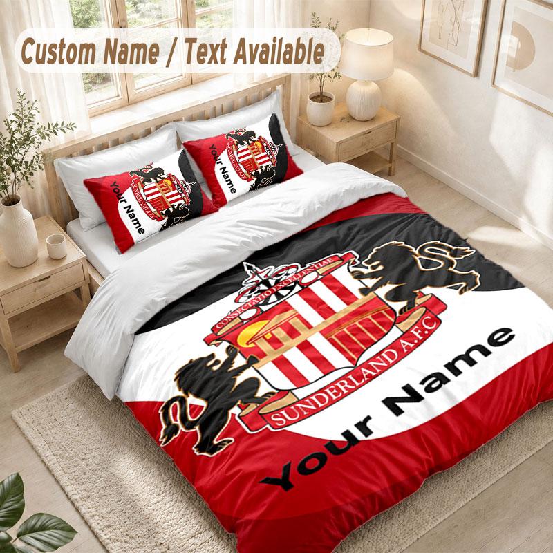 Custom Name Bedding Set 3 PiecesSunderland FC Print Duvet Cover + 2 Pillowcases Soft Bed Decor