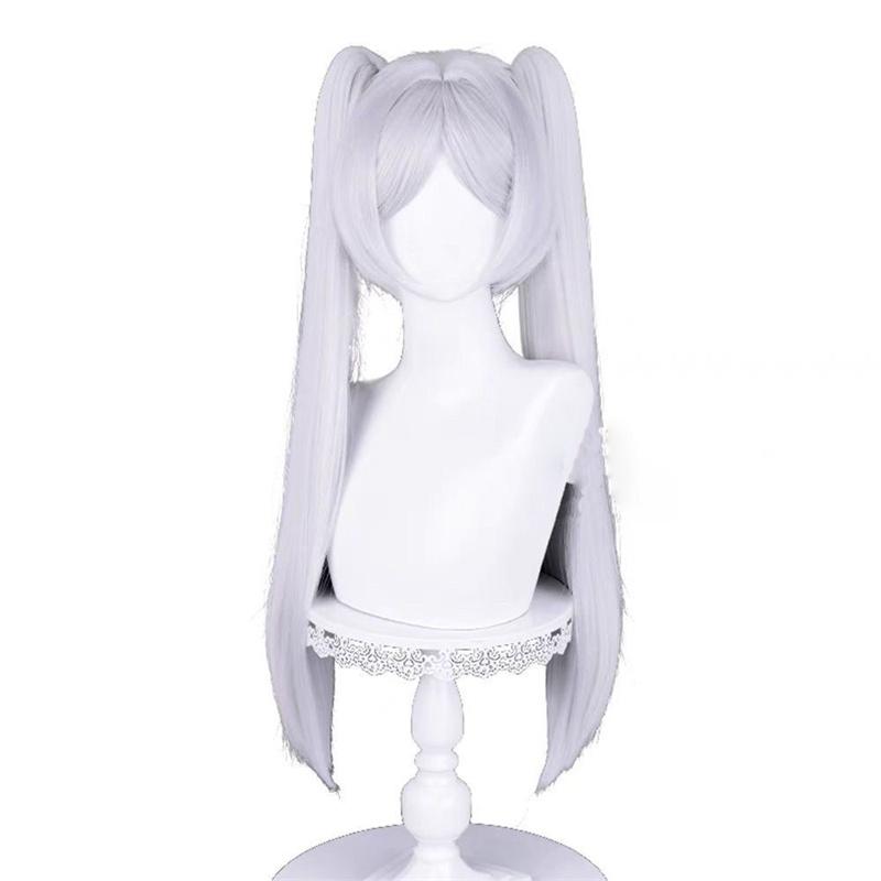 

Парик для косплея Frieren, длинный, серебристо-белый, с двойными зажимами, хвостики, термостойкие волосы, вечеринка на Хэллоуин, ролевые игры, аниме-парики + шапочка для парика One Size