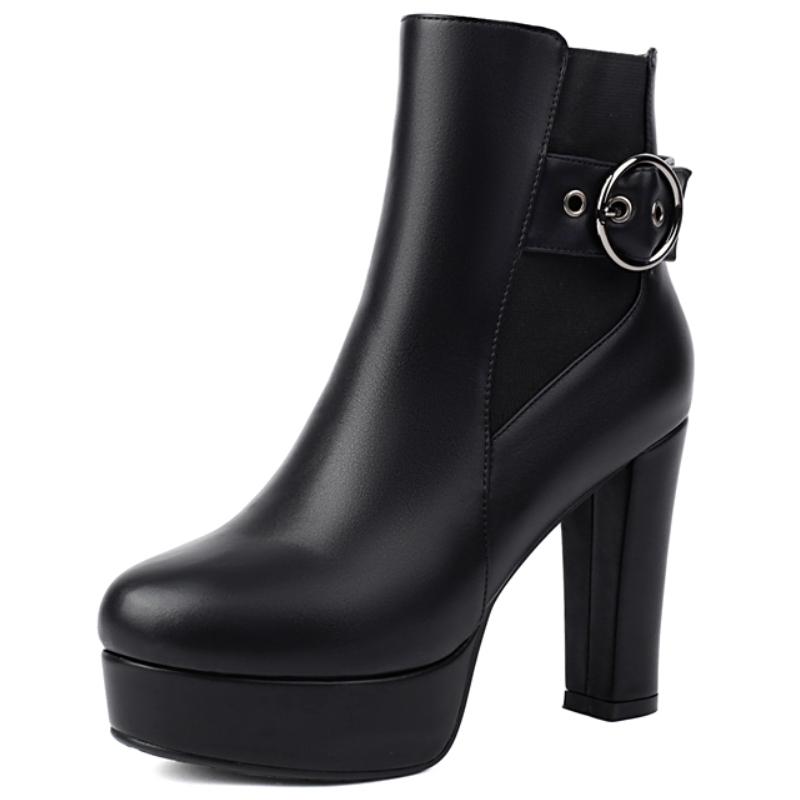 

Платформа Женские Ботильоны Осенне-Зимняя Обувь Мода Высокий Каблук Черный Белый Вечеринка Танцевальная Обувь Большой Размер Водонепроницаемая Обувь 38 чёрный