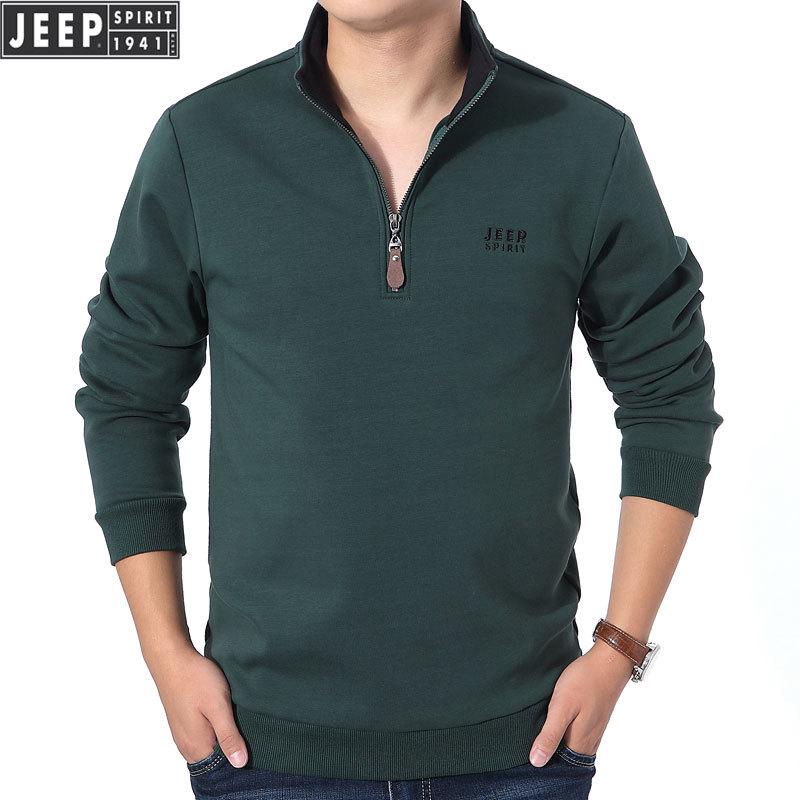 JEEP SPIRIT Men's Thick Fleece Half-Zip Sweatshirt - Autumn/Winter Stand Collar Pullover Jacket 0076
