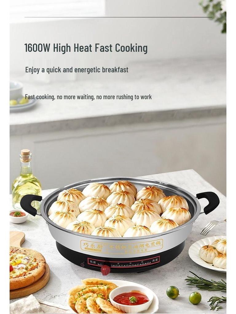 Extra Thick Stainless Steel Electric Non-Stick Frying Pan & Pancake Maker - Deep, Enlarged, Single-Sided, Flat Bottom, New Model for Home Use