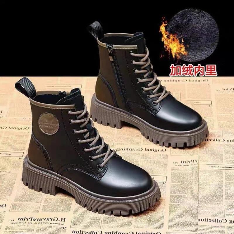 Wear Thin Short Cotton Boots, Autumn and Winter New Martin Boots, Women's Velvet Warm Thickened Locomotive Boots