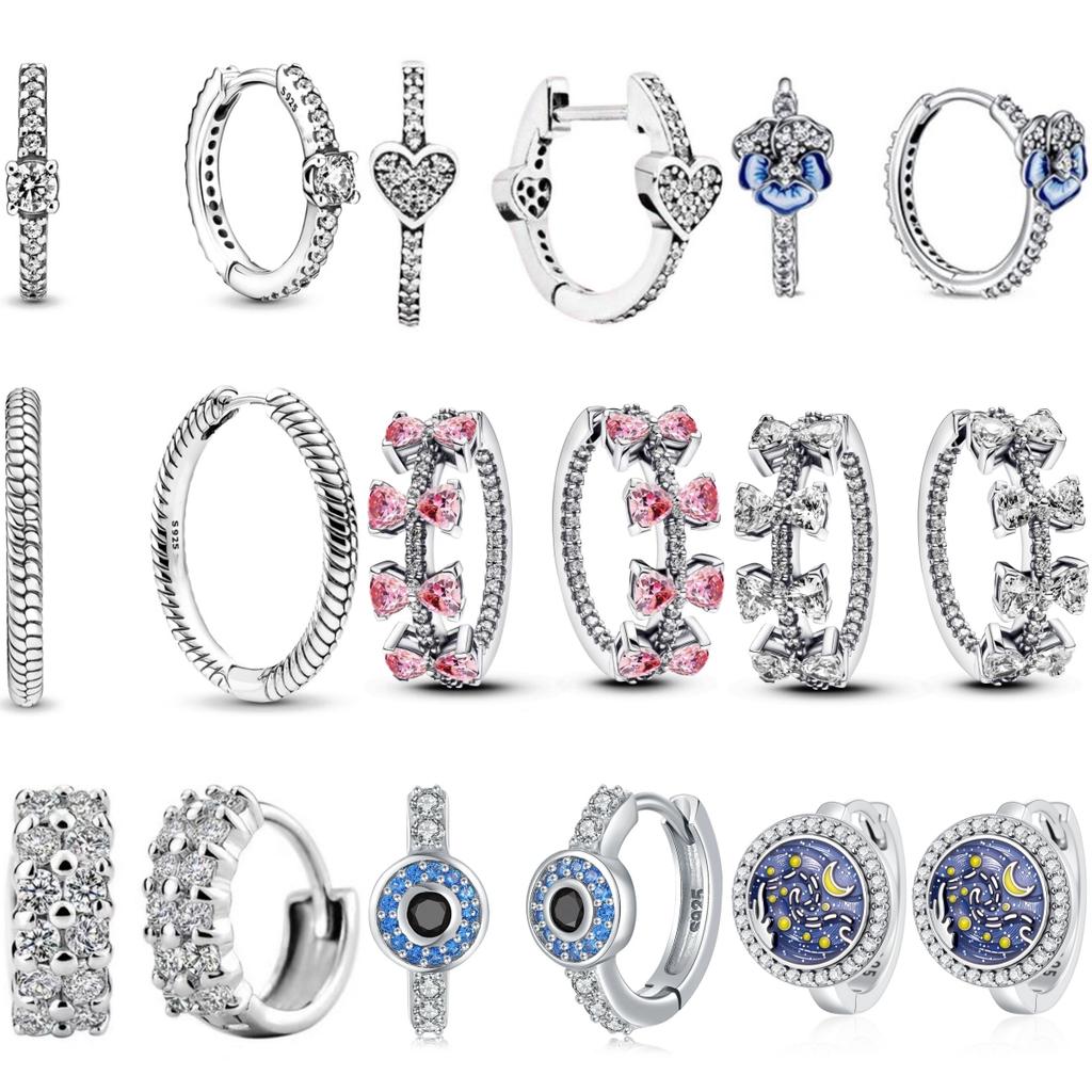 925 Silver Earring Set, Heart/Butterfly/Evil Eye/Bowknot Design, Zircon Inlaid Vintage Fashion Party Jewelry Gift