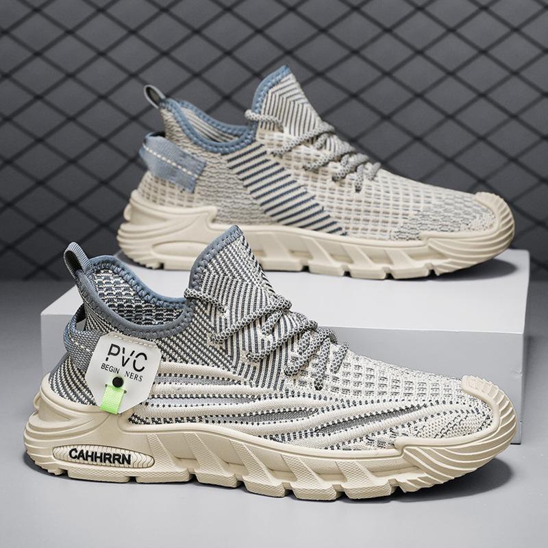 2024 Spring and Summer New Fly-woven Thin Breathable Low-top Lace-up Running Sneakers Platform Dad Shoes Men's Shoes