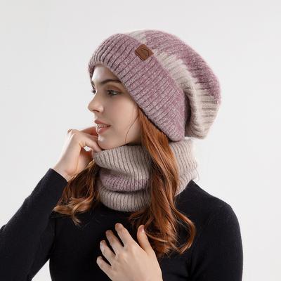 2 ks Zimní pletené čepice šátkové sady pro ženy Větruvzdorné čepice Čepice Zesílená plyšová podšívka Neck Warmers Maska na obličej Pulovr Čepice Ochrana krku Šála