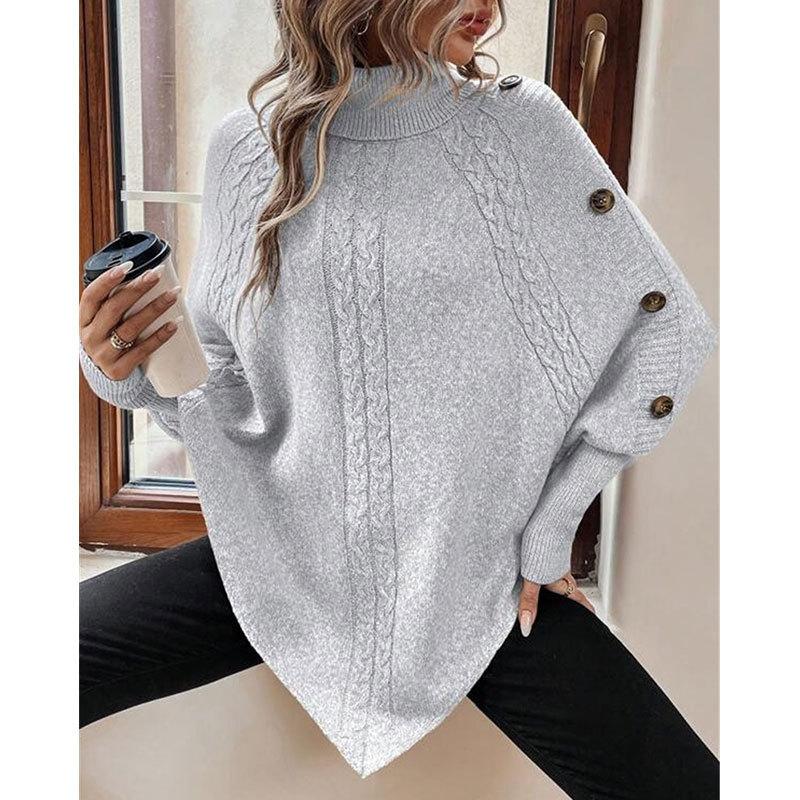 Europe, America, autumn and winter new women's sweater, fashionable knitted lapel bat sleeve cape top women