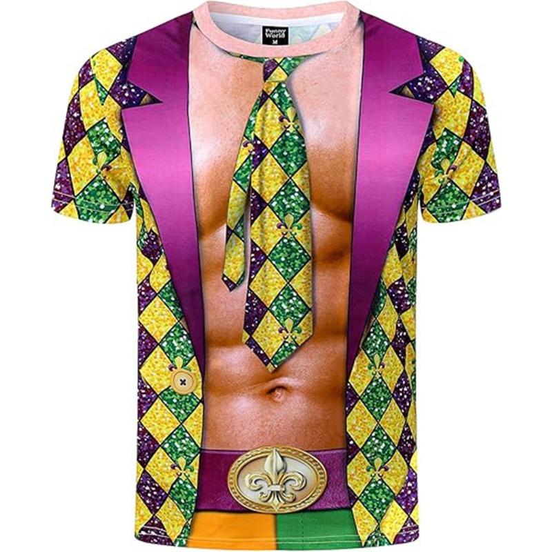 Mardi Gras T Shirt 3d Print Swallowtail Graphic T-shirts Men New Fashion Tee Clothes Holiday Party Cosplay Summer Y2k Clothing