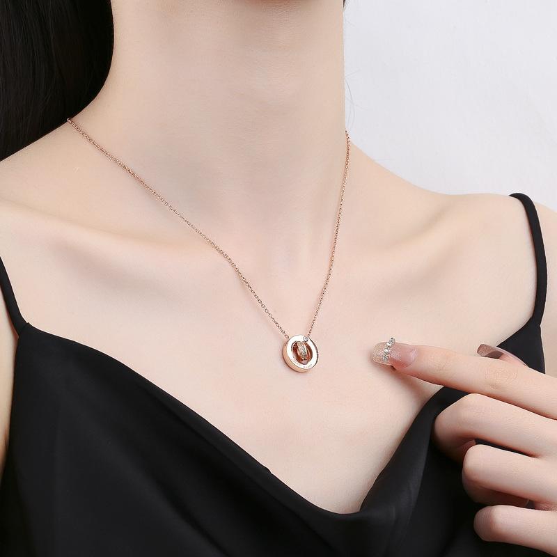 Double Ring Guardian Star Necklace for Women's Exquisite Versatile Ins Small and High Sense Transport Beads