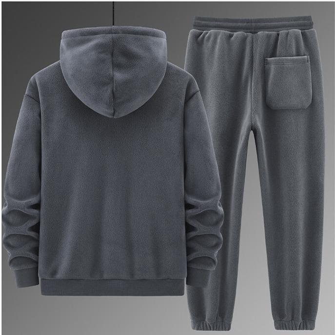 Zimowy Plus Aksamitny Pogrubiony Garnitur Męski Aksamit Jagnięcy Bluza z Kapturem Bawełniane Spodnie Casualowy Sportowy Ciepły Garnitur