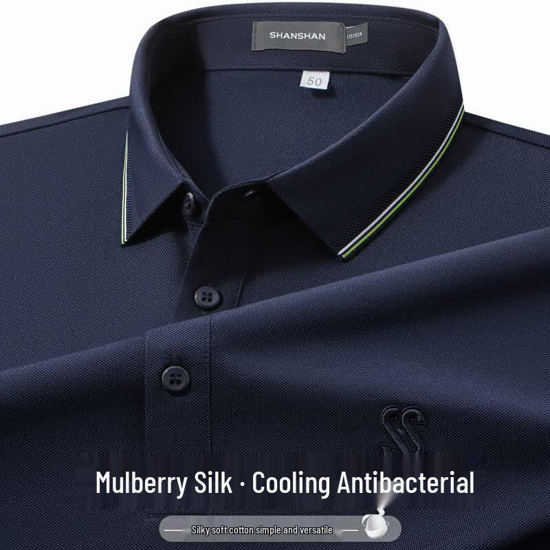 SHANSHAN Men s Silk & Cotton Blend Polo T-Shirt L темно-синий