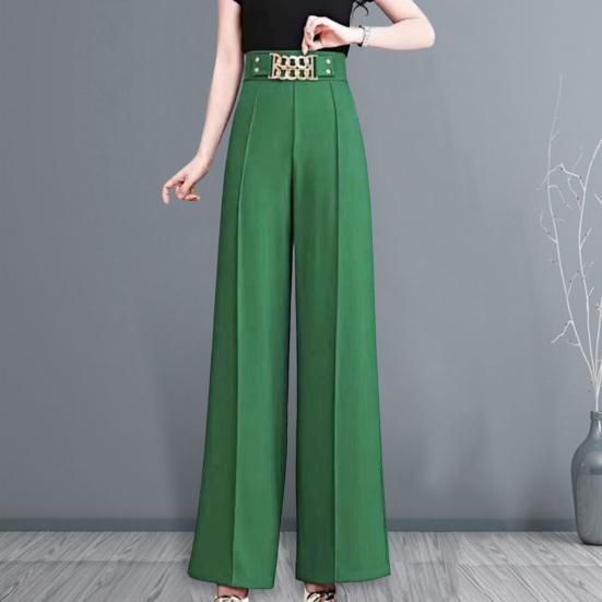 Women Suit Pants High Waist Straight Wide Leg Long Pants with Pockets Solid Color Chain