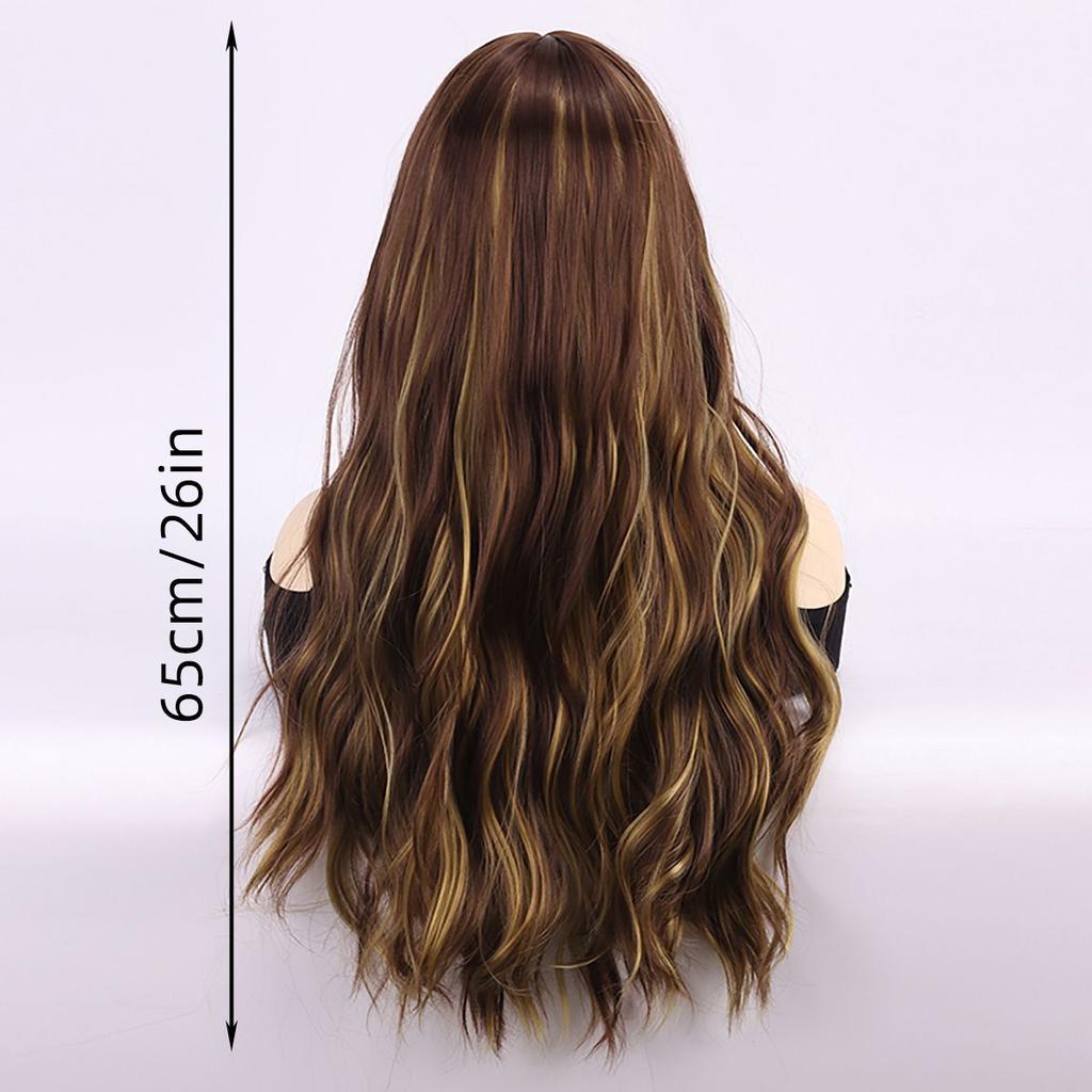 Fashionable Women's Wig: Large Waves, Brown with Blonde Highlights, High-Temperature Silk Wig