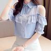 Women's Off Shoulder Tops Shirts Summer Korean Clothes Casual Feminina Ruffles Sexy Chiffon Blouses