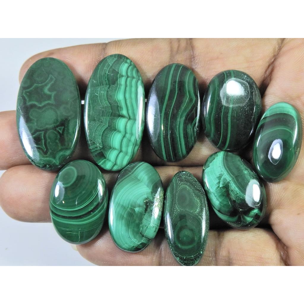 09Pcs Natural Green Malachite Oval Cabochon Loose Gemstone 235Cts. Lot C-457