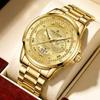 Luxury Gold Engraved Watch for Men Stainless Steel Waterproof Business Quartz Wristwatch with Date, Ideal Gift for Father's Day & Anniversaries