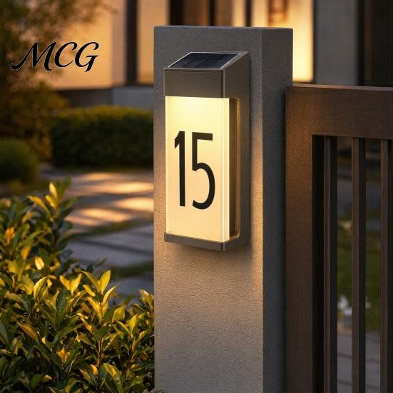 Solar House Number Light Light, Power with High-Efficiency Panels, Intelligent Automatic Address Frosted Glass LED Waterproof Outdoor Sign Powered