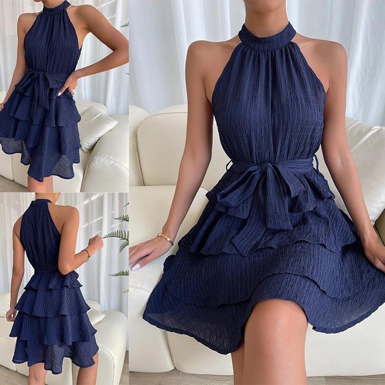Independent Station Spring Summer European And American New Women'S Clothing Splicing Sleeveless Lotus Leaf Edge Dress